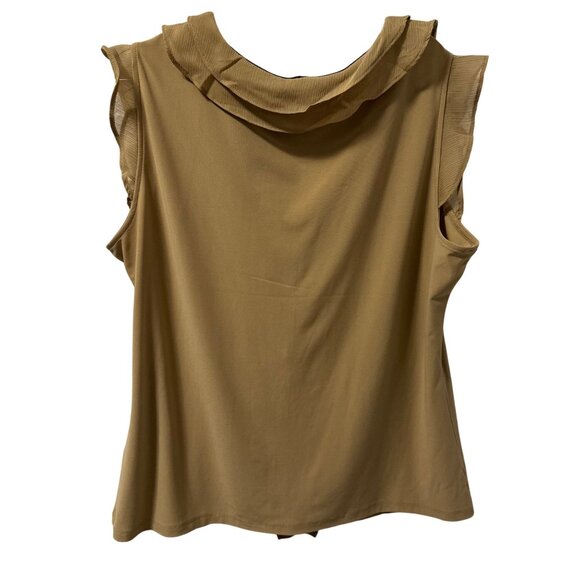 Tommy Hilfiger Tan Ruffle Sleeveless Blouse Sz XL Soft Elegant Chic Casual Top - Picture 12 of 12